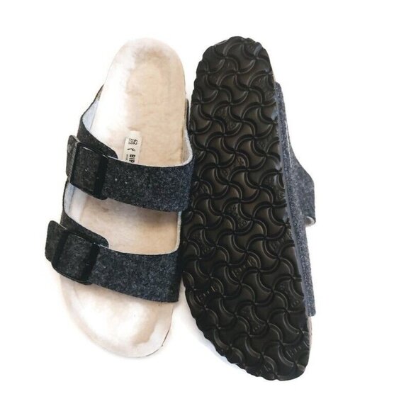 Birkenstock Arizona Womens Size 11 Mens Size 9 Fur Wool Lined Sandals Gray EU 42 - Picture 8 of 9